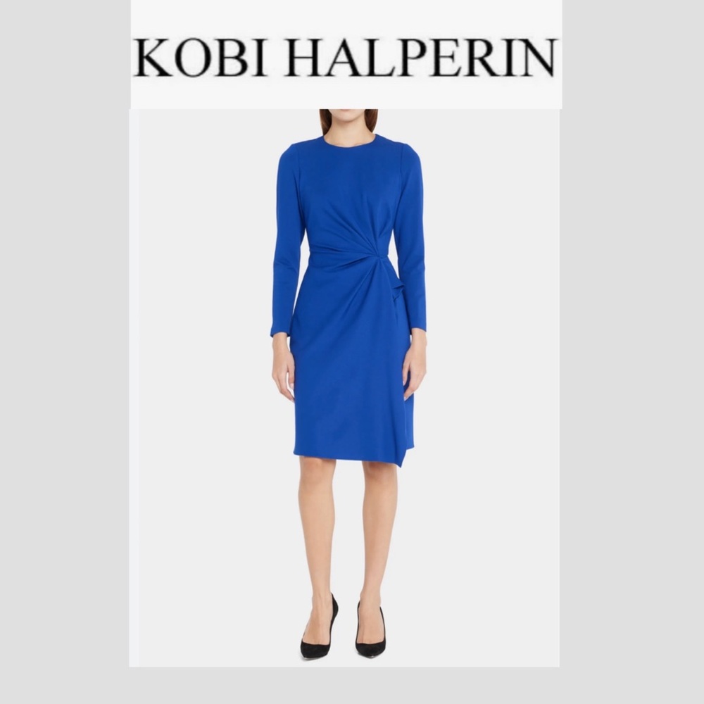 Kobi Halperin Joanna Side-Twist A-line Midi Dress in Royal Blue Medium